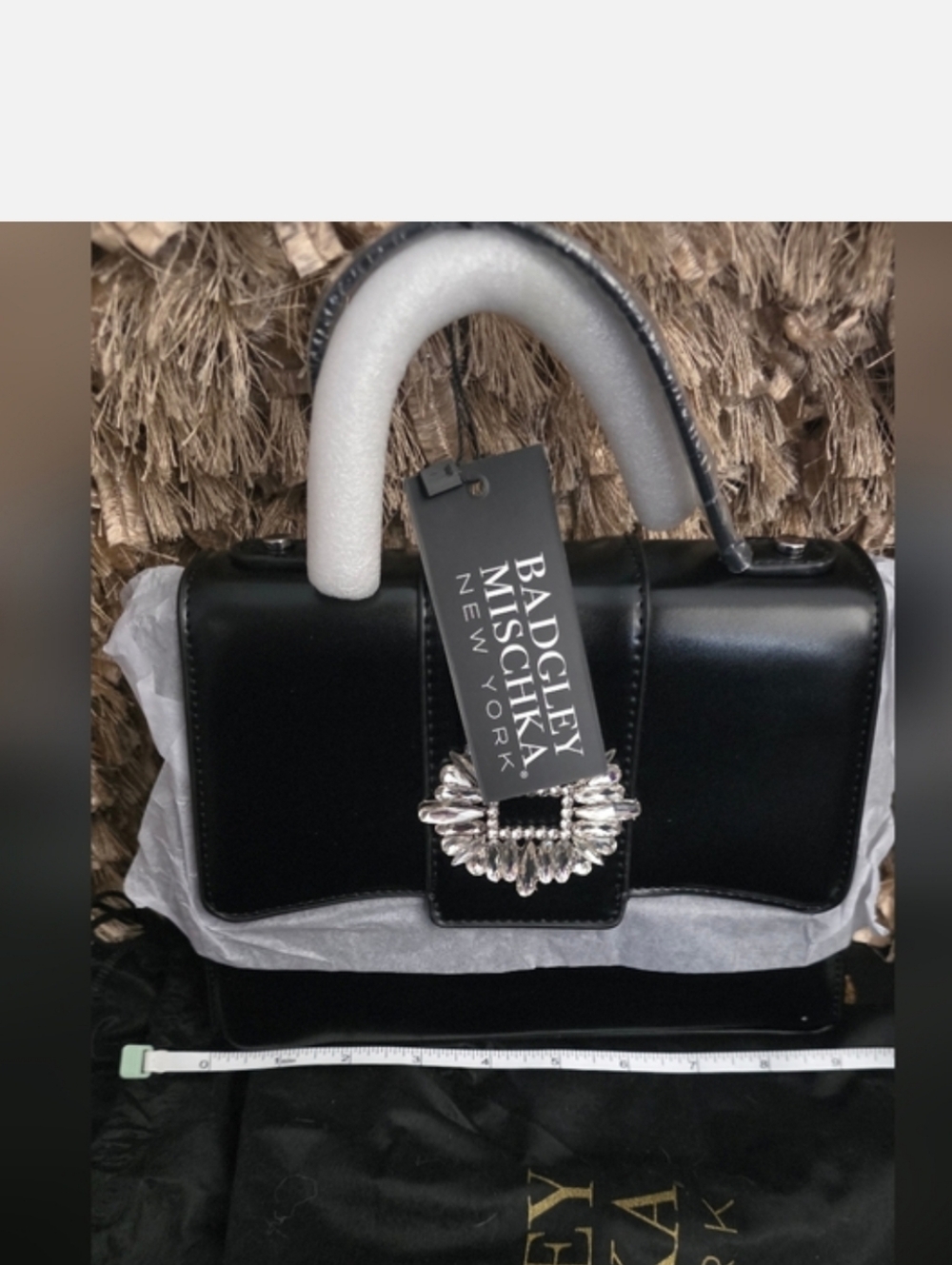 Badgley Mischka Black Satchel with Crystal Accent